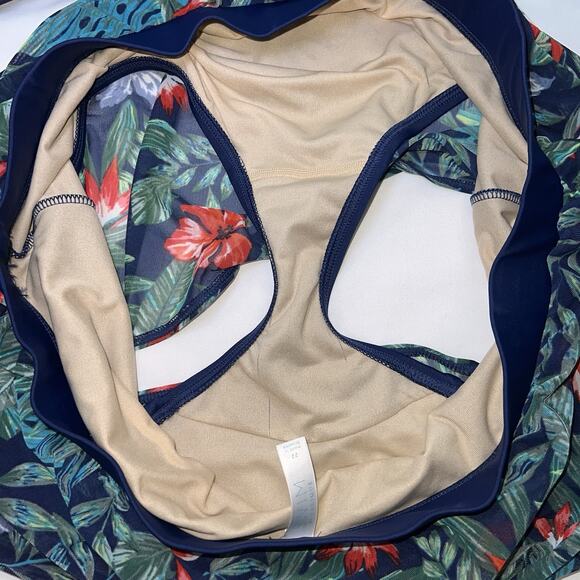 Cacique Swim Tankini Plus Size 22W Navy Floral Racerback Tank Skort Ruching Pool - Picture 14 of 15